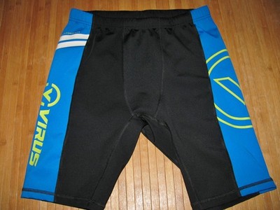 VIRUS Shorts COMPRESSION Size LARGE ( 35 Waist ) Nylon Spandex BLACK with BLUE