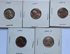 Uncirculated Wheat and Lincoln Memorial Penny Lot 1944, 1957, 1958 D, 1960 P & D