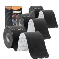 3 Rolls Precut Kinesiology Tape Waterproof Black Cotton Athletic Sports Tape