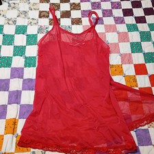 Victoria Secret Red Sheer Babydoll Chemise Size Small With Lace Hem Trim