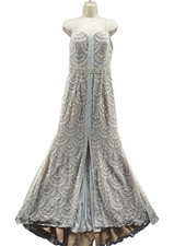 Galina Scalloped Lace Split-Front Sheath Wedding Dress Size 12 Ivory Nude Train