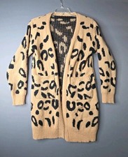 Ladies animal print cardigan  size: Medium  tan, black, brown