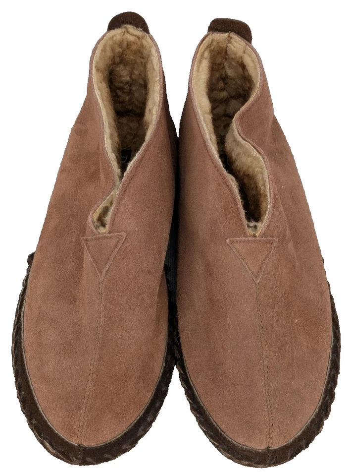BASS slippers Mens Brown Suede Leather Ankle Faux Fur Plush Lined Cozy Size 12 - Image 3 of 4