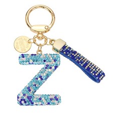Initial Letter Keychain, Gift Bling Letter-Z Key Chain for Women, Blue