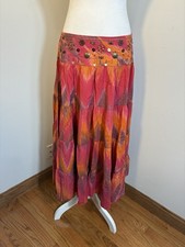 Tribal Embellished Gypsy tieredmaxi skirt Sz 8 Vibrant Colors Boho Peasant