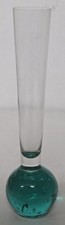 Vintage Handblown Controlled Bubbles GREEN Glass Bud Vase Clear Upper 8"