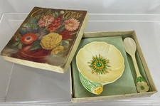 Carlton Ware Yellow Buttercup Trinket Dish 4.5" Art Deco Spoon and Original Box