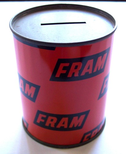 FRAM OIL FILTER COIN BANK VINTAGE ADVERTISING AUTOMOTIVE COLLECTABLE BANK