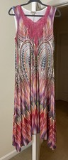 One World Dress Pink Sublimation Silky Sundress Coastal Bohemian Women's Large