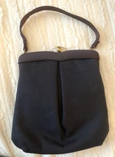 Vtg Morris Moscowitz Black Wool Evening Bag Purse Lucite Clasp Attached Wallet