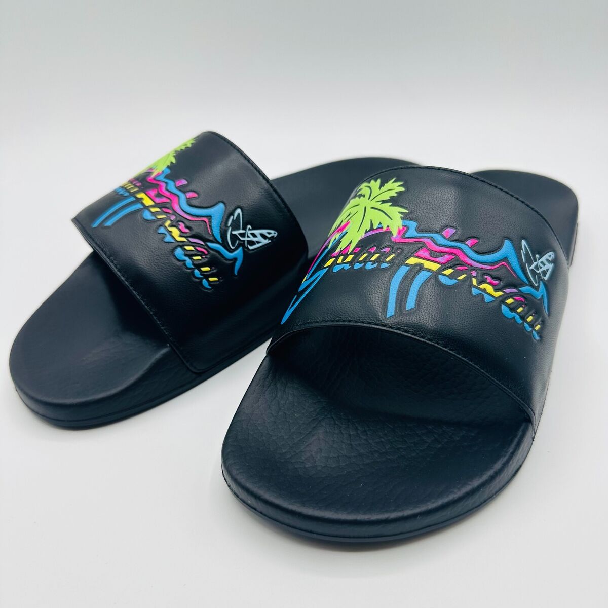 Gucci★素敵!Black Leather Hawaii Logo Slipper Sandal Gucci Men's Black Leather Top Rubber Sole Hawaii Logo