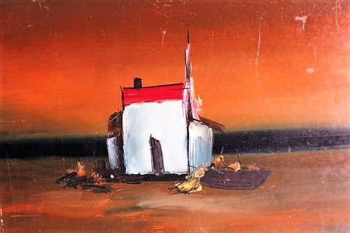Imagen al óleo casa de pescadores en el lago signo. Rossen Stanoev * 4156 - Imagen 6 de 12