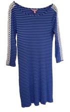 Lilly Pulitzer Marlowe Knit Striped Dress Blue White Sz Medium Long Sleeves