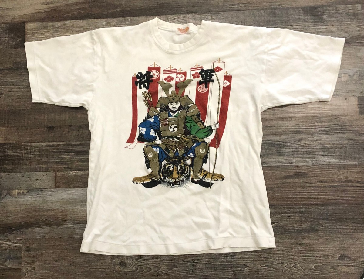Vintage 90s Samurai Emperor Japan T-Shirt Mens White Made is Japan