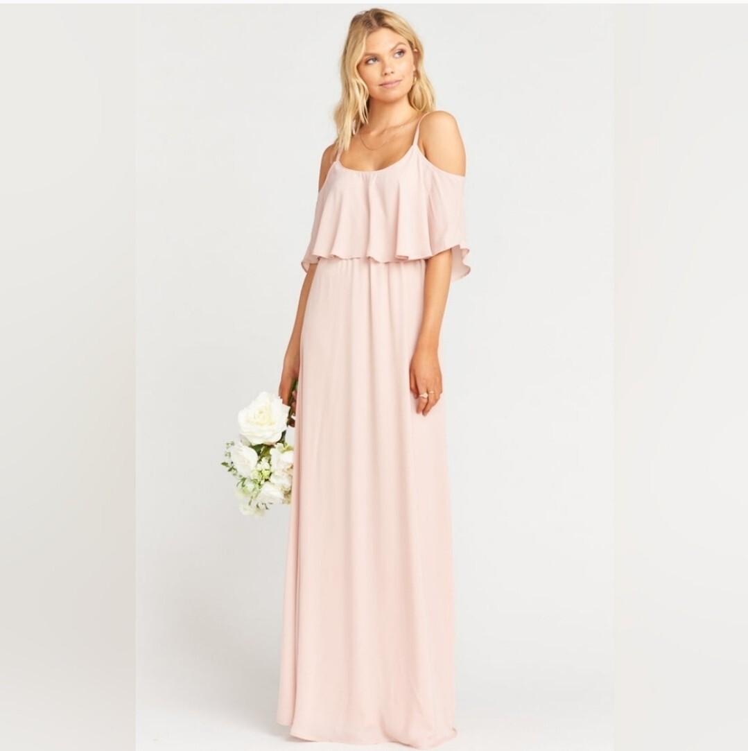 dusty rose semi formal dress Ladivine CD997 Size 14 Dusty Rose Long Shimmer sheer lace corset Long puff sleeve Dress Slit Formal Gown