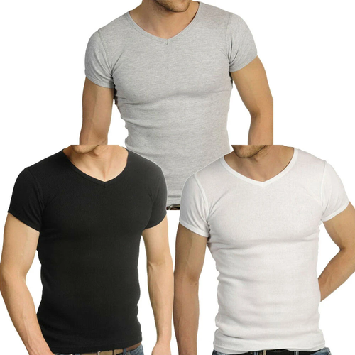 Mens Raiken Ribbed V Neck Slim Fit T-Shirt Size