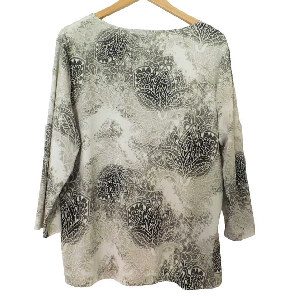 NUEVO Top túnica Chicos para mujer manga 3/4 cuello en V talla 3 XL gris beige floral Foto 3 de 4