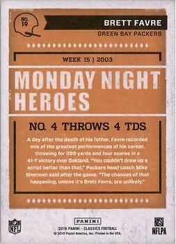 Brett Favre 2016 Panini Classics - Monday Night Heroes #19 - Green Bay Packers - Picture 2 of 2