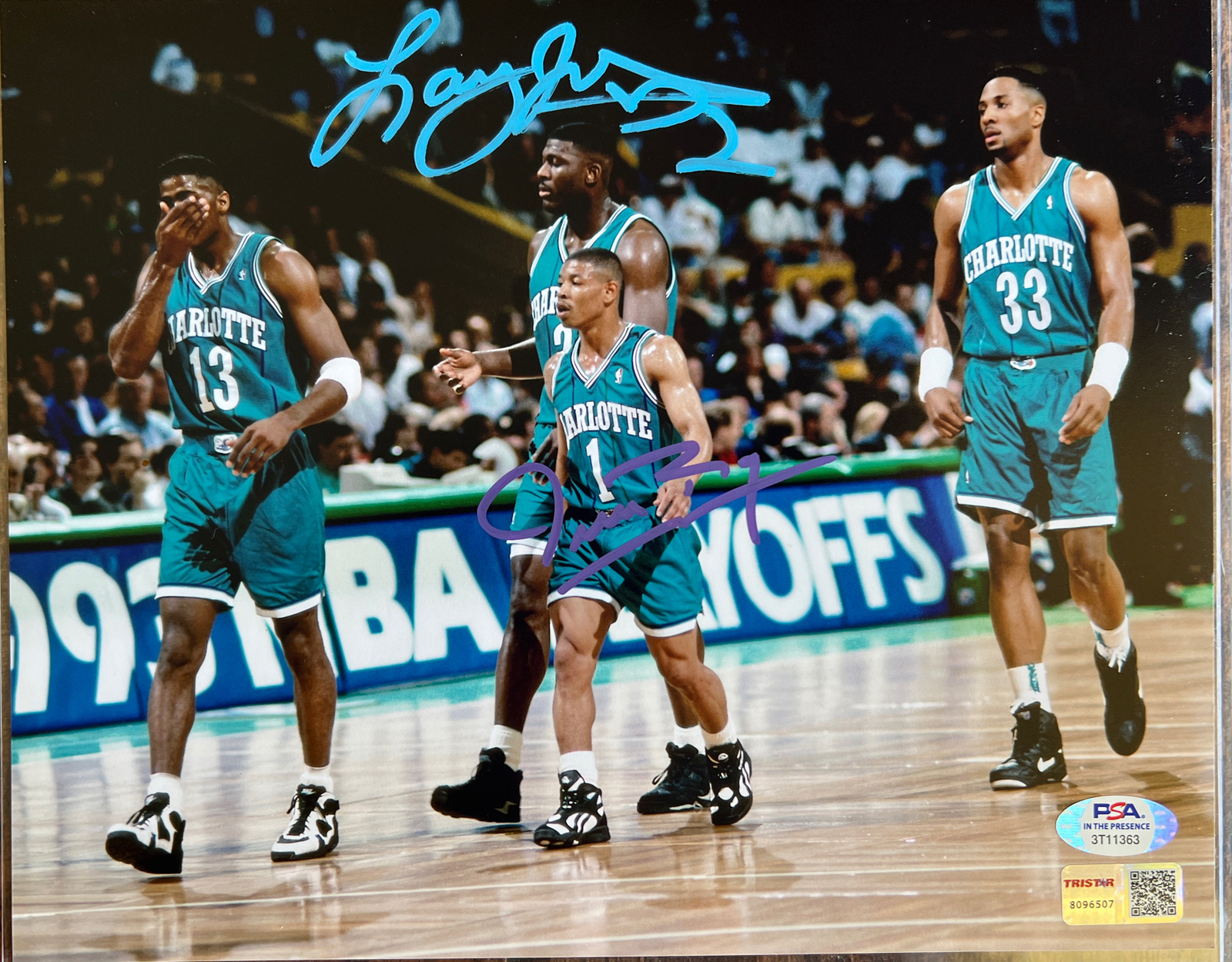 Larry Johnson Muggsy Bogues Autographed 8x10 photo Charlotte