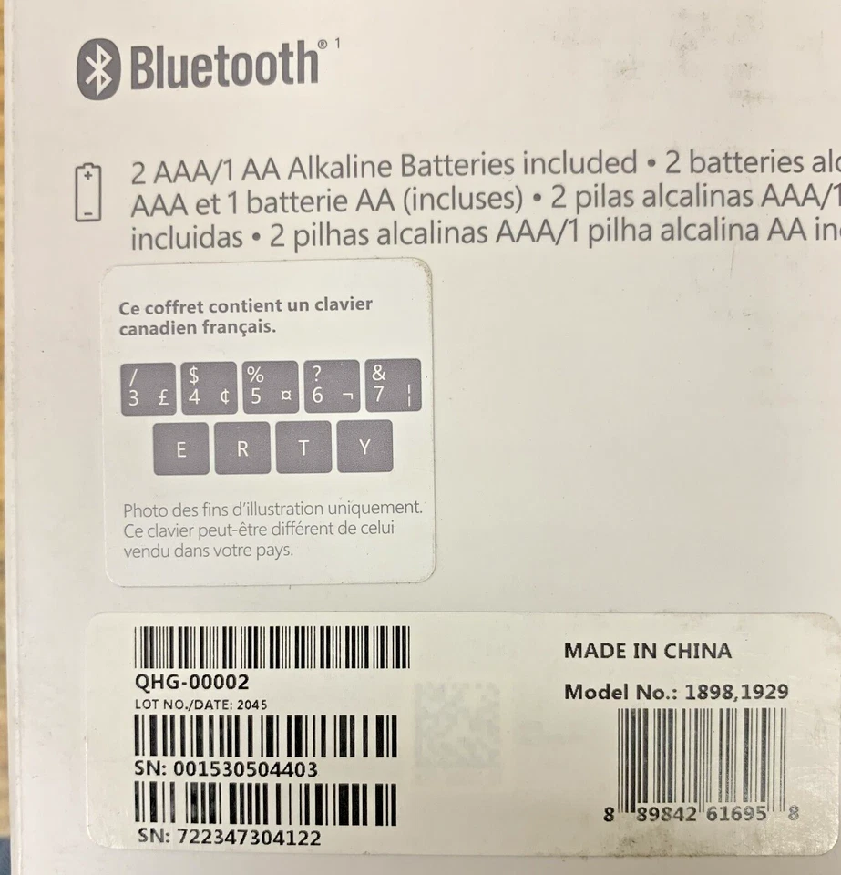 MICROSOFT Bluetooth FRENCH Keyboard & Mouse Model 1929 - Black - Image 3 of 3