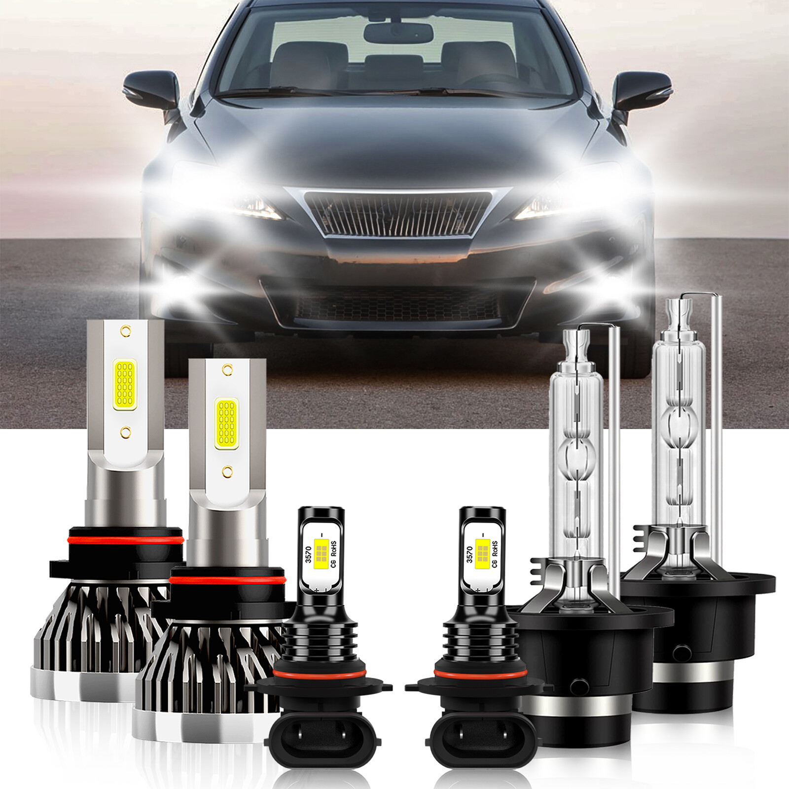 For Lexus IS350 2007-2010 6x Combo LED Headlight Hi/Lo Bulb + Fog Lamp 6000K