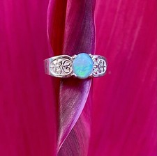 Natural Australian Opal Sterling Silver Ring Size 6