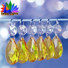 6 Orange Christmas Tree Decor Oval Chandelier Sun Catcher Crystals Drops Beads