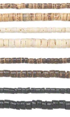 Set of 2, 23 inch Strands Natural Wooden Coconut Shell Heishi Wood Spacer Beads