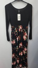 Find. Womens Pleated Floral Print Ladies Maxi Dress Size Medium UK 12 Black