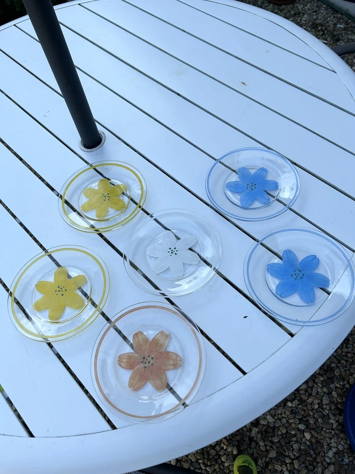 Juego de 6 platos de postre de ensalada de vidrio vintage flores pintadas a mano Foto 2 de 4