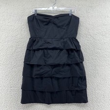 J Crew 10 Black Cotton Sleeveless Sweetheart Layered Ruffle Party Cocktail Dress