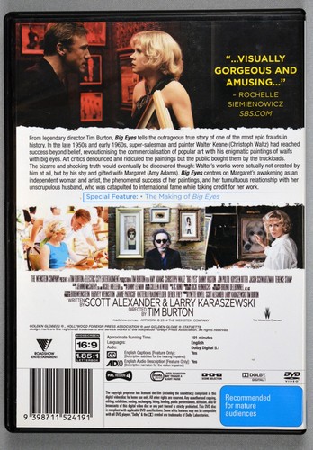 BIG EYES Amy Adams Christoph Waltz TIM BURTON Aus DVD - Picture 2 of 3