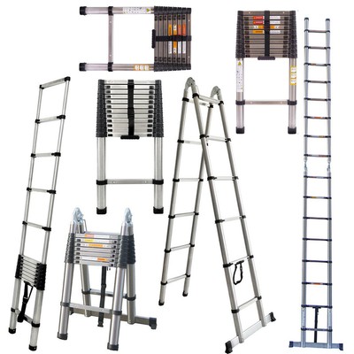 8.5FT to 16.5FT Telescopic Extension Step Ladder Folding Multi Purpose Non-Slip