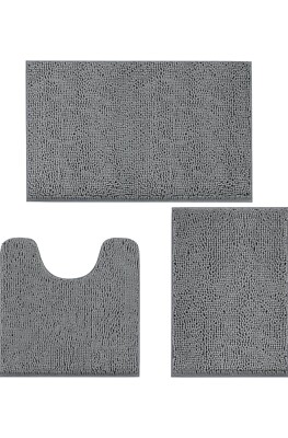 TREETONE Chenille Bath Mat 3 Piece Bathroom Rugs Set , 20x20 Inches U-Shape