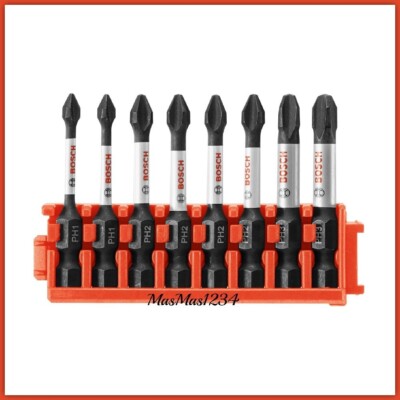 Bosch 8 Pc Impact Tough Phillips 2'' Power Bits with Clip CCSPHV208 Fast Ship NEW