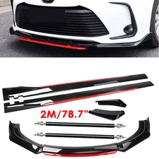 For Toyota Corolla Glossy Black Look Red Front Lip Chin Bumper Side Skirt
