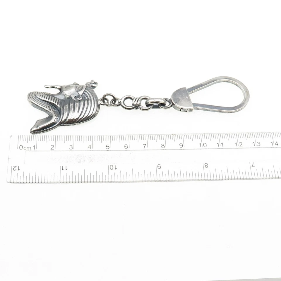 800 Silver Vintage Egyptian Pharaoh Oxidized Key Fob Chain - Image 3 of 4