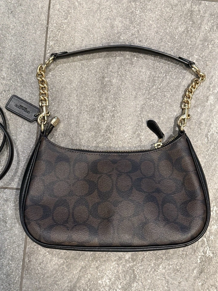 Beautiful Coach Teri Shoulder Crossbody Bag In Signature Canvas Brown/Black - Image 3 of 4