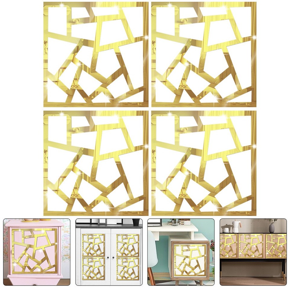 Pvc Sticker Mirror Self Adhesive Golden PVC Mirror Wall Decals Reusable for Bedroom ...