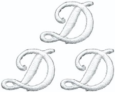 Lot of 3 Script Letter D Iron On Patches White Embroidered Applique 1 1/8" in 