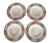 Mikasa PIAZZA Large Rim Soup Bowl (s) LOT OF 4 Multicolor Intaglio CAC27