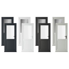 Bespoke PVC Single Door Clear Half Glass/Frame LH Double Glazing Made To Measure