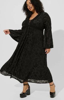 black maxi dress with bell sleeves Tarik Ediz 98875 Prom Dress - Black main image 1