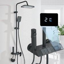 Exposed Shower Faucet Set Digital Thermostatic Shower System Shower Combo Black