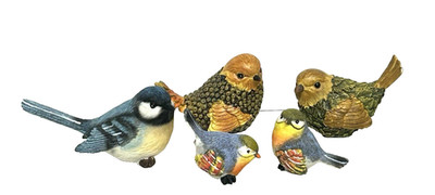 5 VINTAGE COLORFUL RESIN BIRD FIGURES BLUE JAYS & FRIENDS