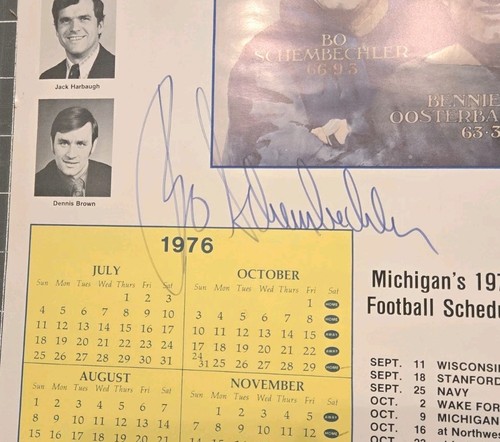 Scarce Bo Schembechler, Autographed Signed 1976 Wall Schedule JSA Certified - Picture 2 of 7