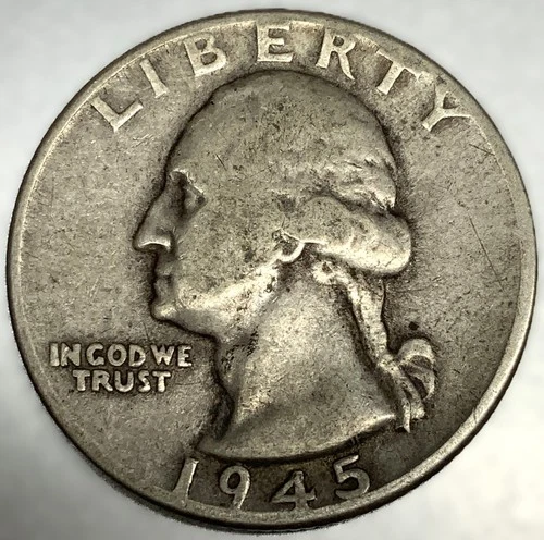 1945 P Washington 90% Silver Quarter Circulated Condition 25c US Coin - 2871