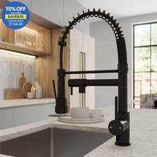 Matt Black Pull Out Kitchen Mixer Tap Dual Spout Spray Mono Swivel Single Lever