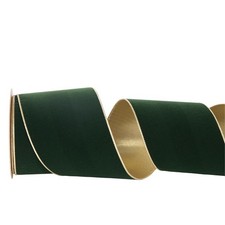 Green and Gold Velvet Wired Ribbon 4 Inch Wide 10Y Christmas Double Sided Vel...