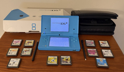 Nintendo DSi Blue Console Boxed Bundle - Official Leather Case